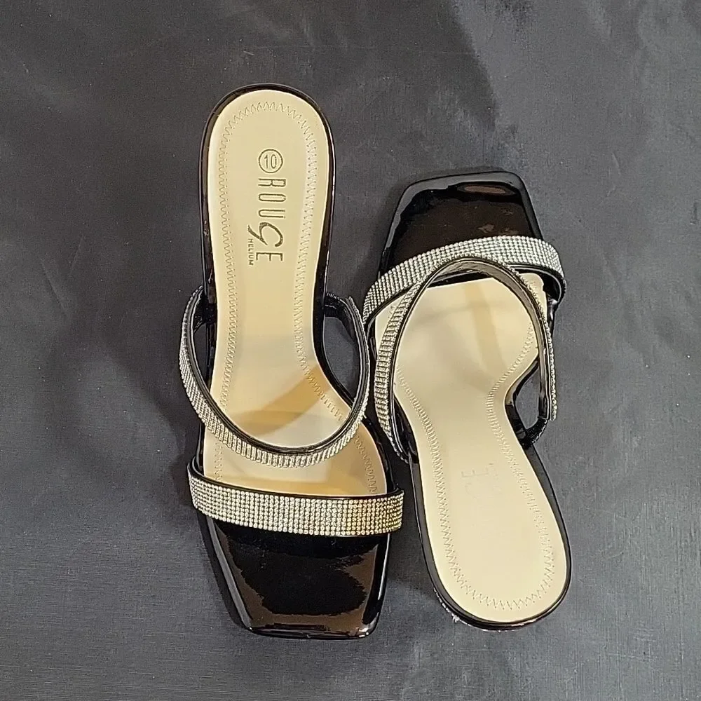 BRAND NEW ROUGE HELUIM RHINESTONES EMBELLISHMENTS SQUARE TOE MULE SANDAL